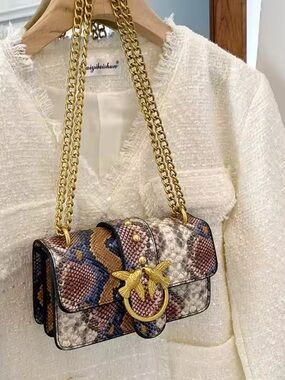 Nordstrom Multicolor Snake-Print Shoulder Bag with Gold Chain